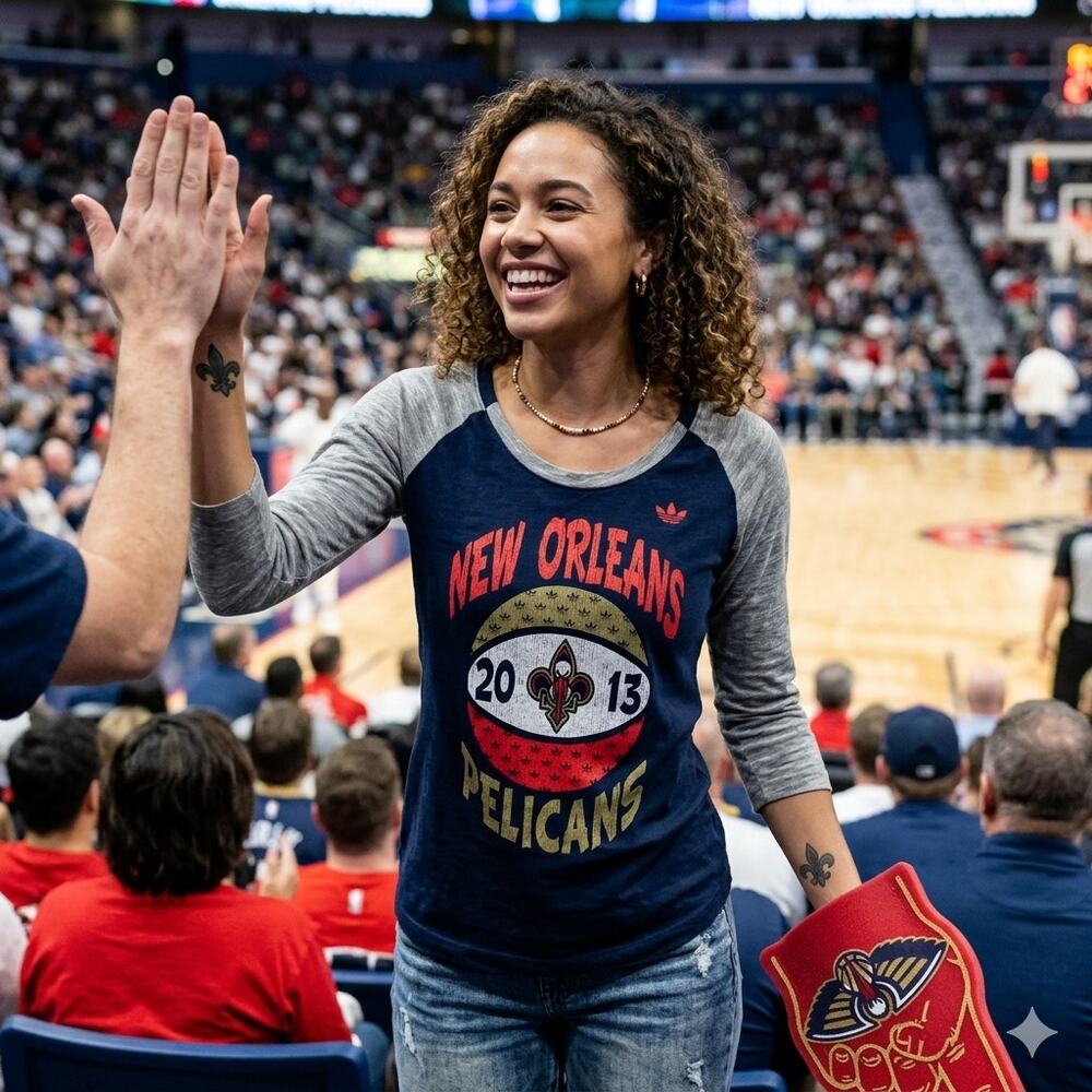 Womens Adidas New Orleans Pelicans 2013 Long Sleeve Raglan Shirt Small Navy/Gray